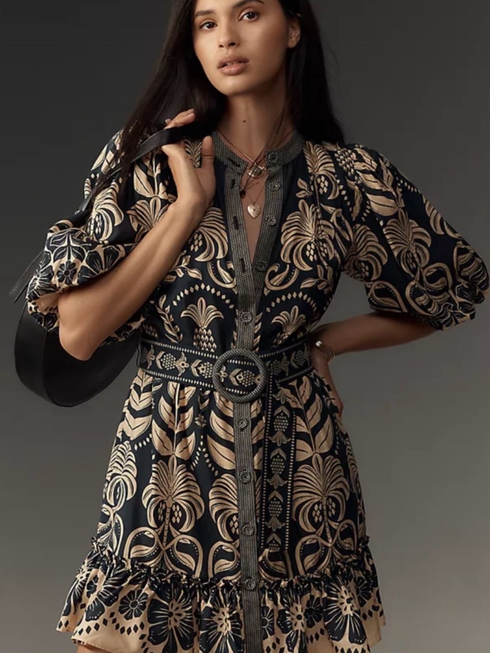 NWT FARM Rio Blue and Beige Floral Mini Dress